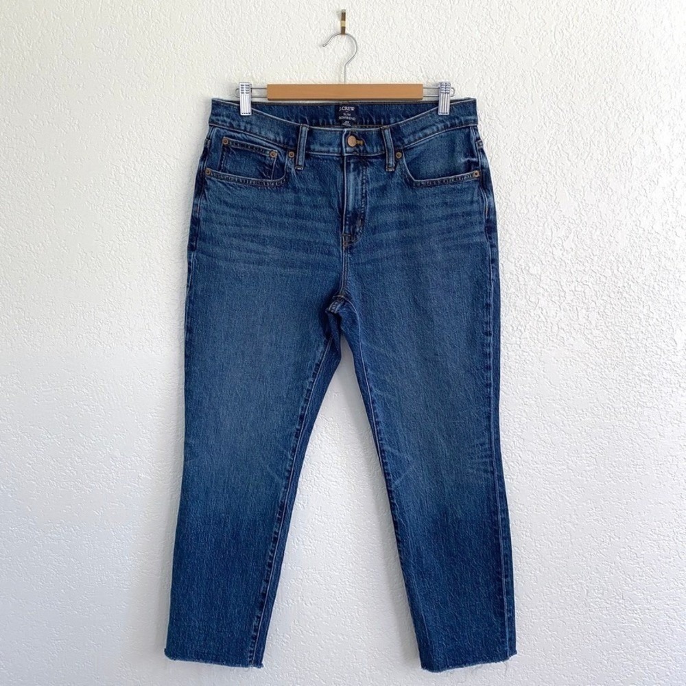 J. Crew Factory Slim Boyfriend Jeans Raw Hem Crop High Rise Medium Wash Denim 29